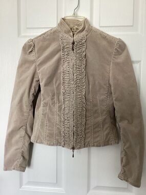Express Beige Ruffled Front Jean Jacket